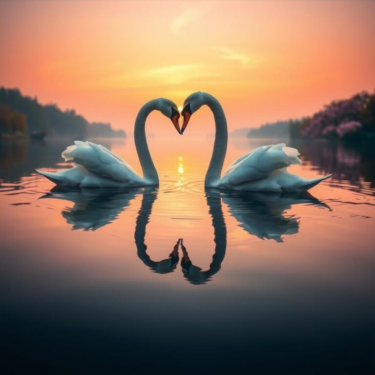 Diamond Painting Twee zwanen, liefdevolle reflectie voorbeeldafbeelding van het volledige ontwerp