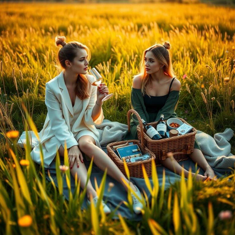 Diamond Painting Vriendinnen picknicken in de wei voorbeeldafbeelding van het volledige ontwerp