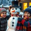 Diamond Painting Vrolijke Kinderen Maken Sneeuwpop voorbeeldafbeelding van het volledige ontwerp