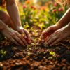 Diamond Painting Vrouwenhanden planten toekomst voorbeeldafbeelding van het volledige ontwerp