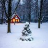 Diamond Painting Warm winterlicht op besneeuwde bomen voorbeeldafbeelding van het volledige ontwerp