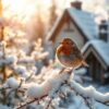 Diamond Painting Winterzon op besneeuwde takken voorbeeldafbeelding van het volledige ontwerp