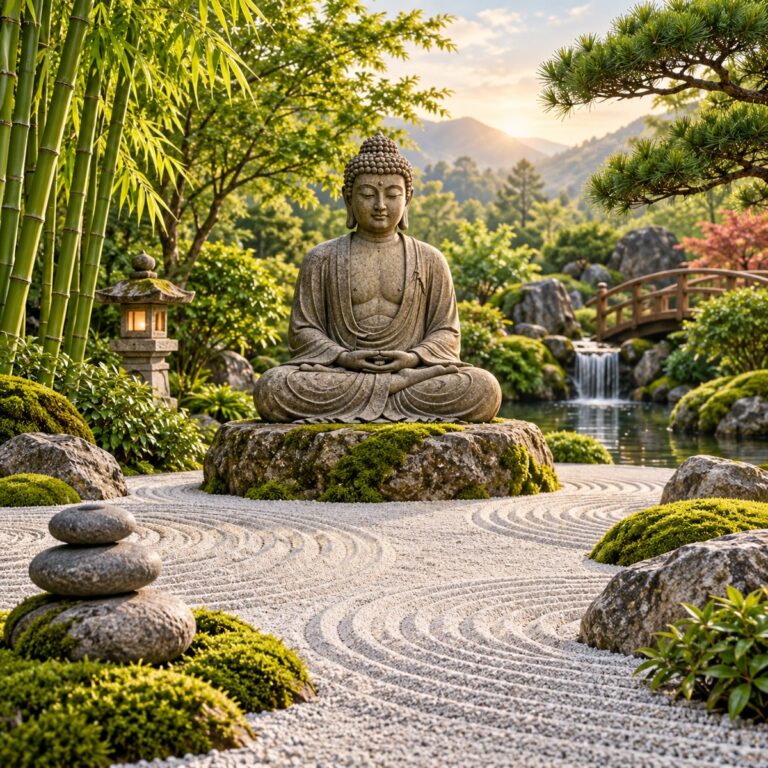 Diamond Painting Boeddha Zen Tuin voorbeeldafbeelding van het volledige ontwerp