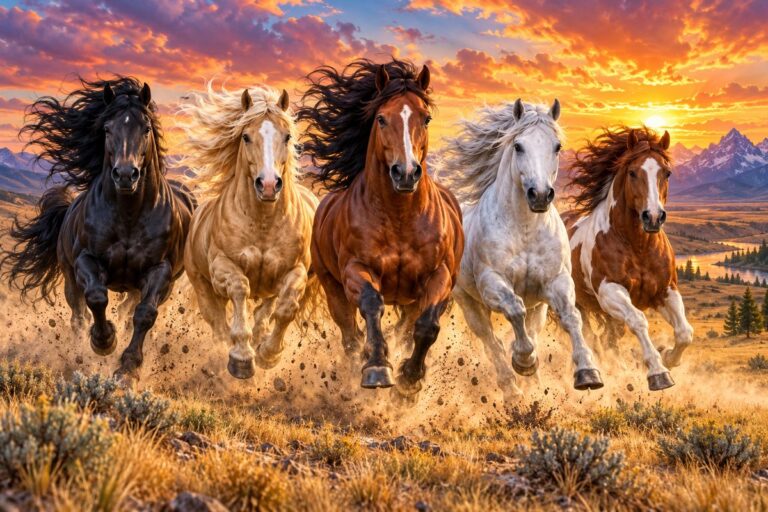 Diamond Painting Galopperende Paarden voorbeeldafbeelding van het volledige ontwerp