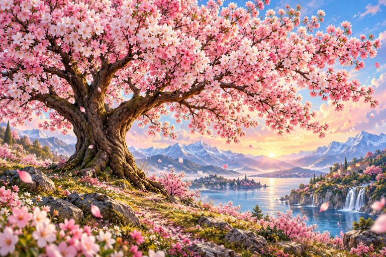 Diamond Painting Groot – Bloesemboom voorbeeldafbeelding van het volledige ontwerp