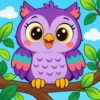 Diamond Painting Kids – Schattige Uil voorbeeldafbeelding van het volledige ontwerp