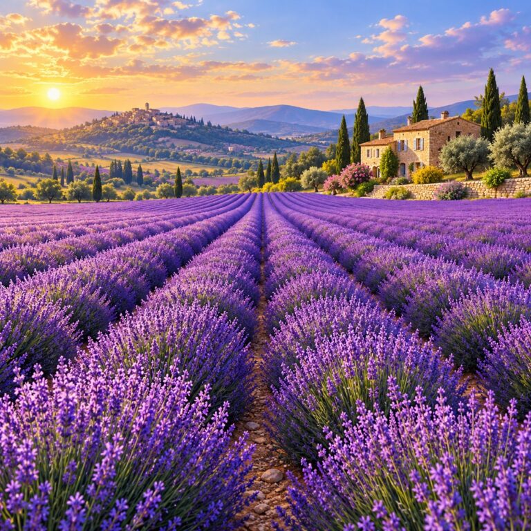 Diamond Painting Lavendelvelden Provence voorbeeldafbeelding van het volledige ontwerp