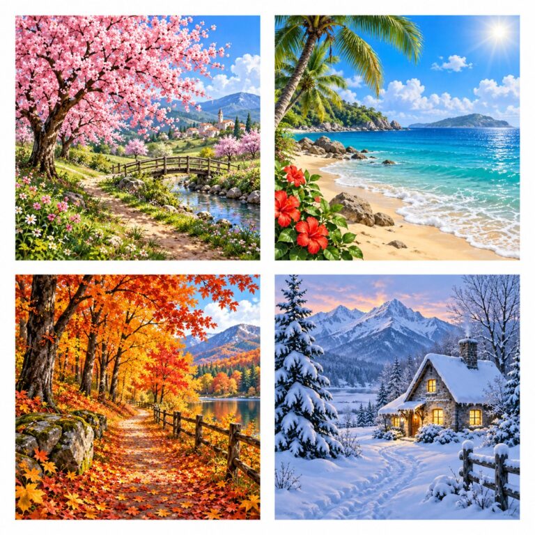 Diamond Painting Mini Diamond Painting Set – 4 Seizoenen voorbeeldafbeelding van het volledige ontwerp