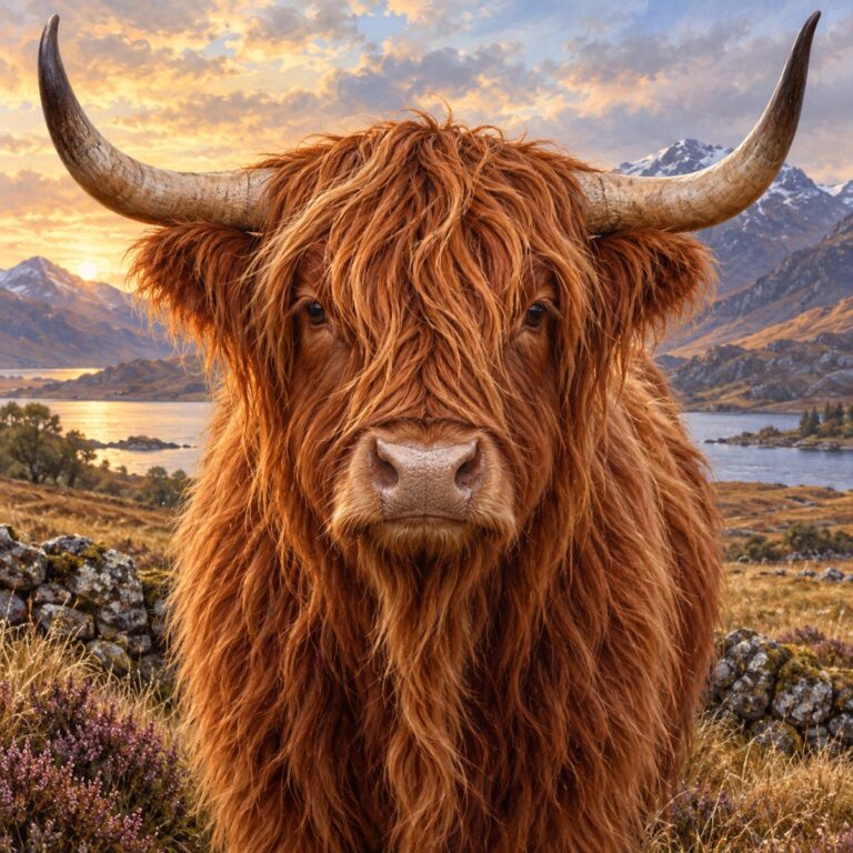 Diamond Painting Schotse Hooglander voorbeeldafbeelding van het volledige ontwerp