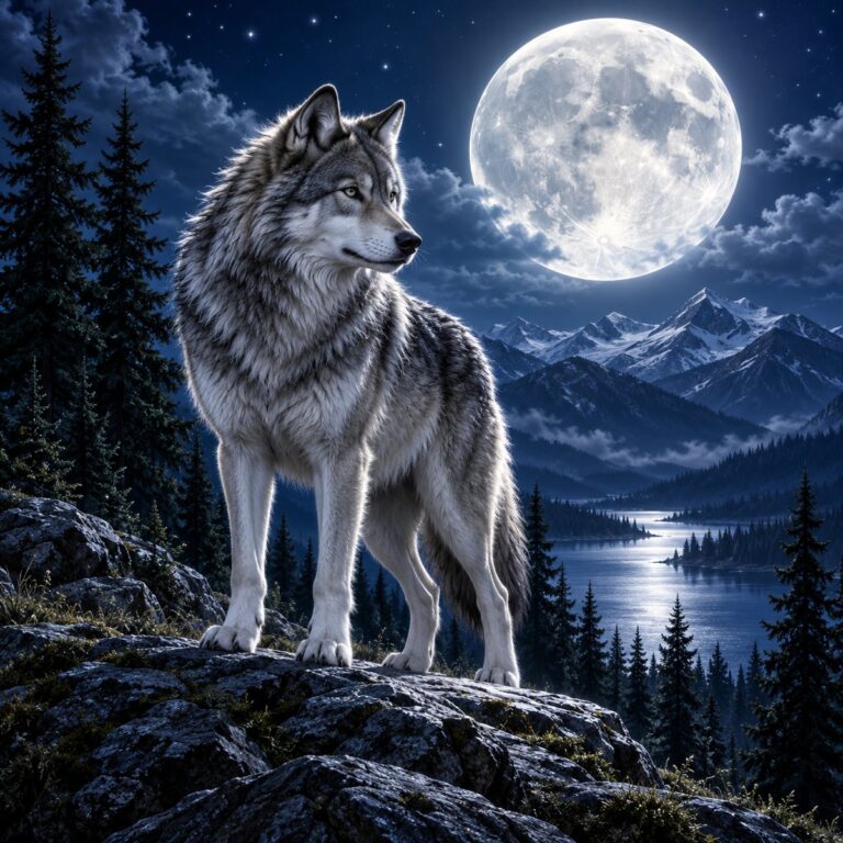 Diamond Painting Wolf in Maanlicht voorbeeldafbeelding van het volledige ontwerp