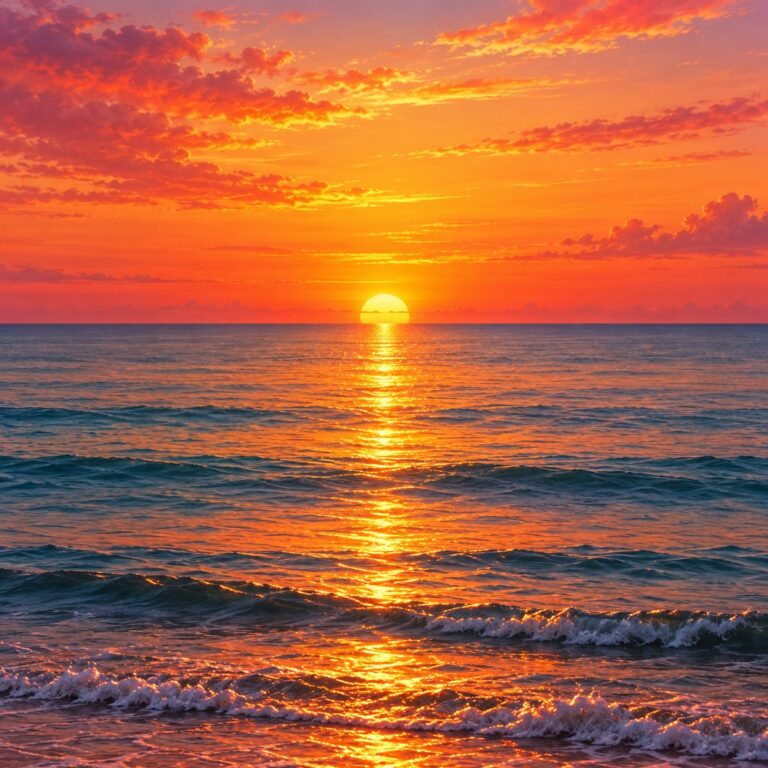 Diamond Painting Zonsondergang aan Zee voorbeeldafbeelding van het volledige ontwerp