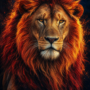 Rode leeuw met vurige manen als diamond painting ontwerp