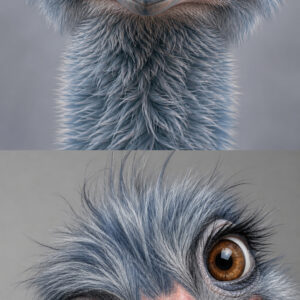 Vier grappige blauwgrijze struisvogelkoppen onder elkaar in een smal ontwerp