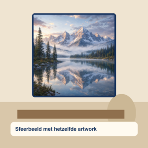 Diamond painting pakket alpenmeer bij zonsopkomst met hoofdbeeld en sfeerbeelden sfeerbeeld