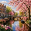 Diamond painting pakket met Amsterdamse gracht en roze bloesem