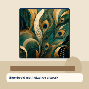 Diamond painting pakket art nouveau pauwenveren met hoofdbeeld en sfeerbeelden sfeerbeeld