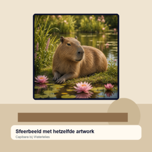 Diamond painting pakket capibara bij waterlelies met hoofdbeeld en sfeerbeelden sfeerbeeld