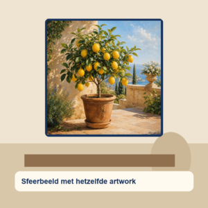 Diamond painting pakket citroenboom op mediterraans terras met hoofdbeeld en sfeerbeelden sfeerbeeld