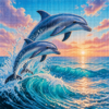 Diamond painting pakket met twee dolfijnen in turquoise zee bij zonsopkomst