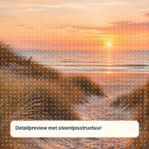 Diamond painting pakket duinpad bij zonsondergang met hoofdbeeld en sfeerbeelden detailpreview