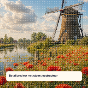 Diamond painting pakket hollandse molen met klaprozen met hoofdbeeld en sfeerbeelden detailpreview