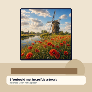 Diamond painting pakket hollandse molen met klaprozen met hoofdbeeld en sfeerbeelden sfeerbeeld