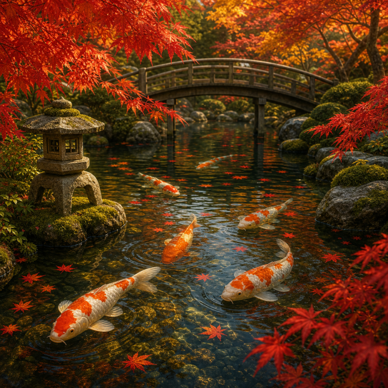 Diamond painting pakket japanse koi vijver met hoofdbeeld en sfeerbeelden
