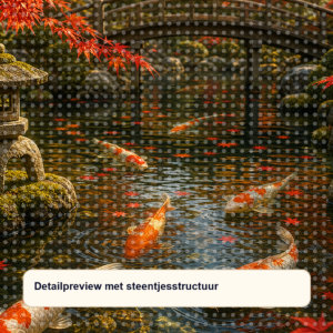 Diamond painting pakket japanse koi vijver met hoofdbeeld en sfeerbeelden detailpreview