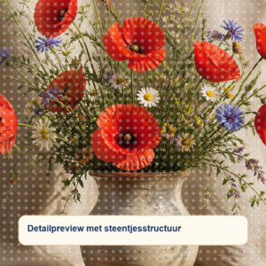Diamond painting pakket klaprozen in keramische vaas met hoofdbeeld en sfeerbeelden detailpreview