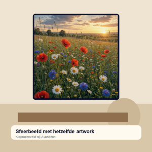 Diamond painting pakket klaprozenveld bij avondzon met hoofdbeeld en sfeerbeelden sfeerbeeld