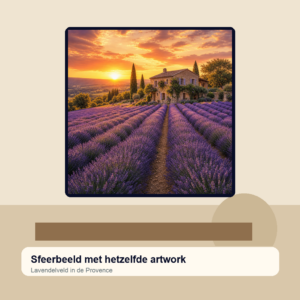 Diamond painting pakket lavendelveld in de provence met hoofdbeeld en sfeerbeelden sfeerbeeld