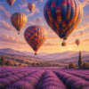 Diamond painting pakket luchtballonnen boven lavendelheuvels met hoofdbeeld en sfeerbeelden