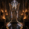 Realistische diamond painting met marmeren engel in oude kapel met kaarslicht