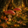 Diamond painting pakket paddenstoelenbos met lichtjes met hoofdbeeld en sfeerbeelden