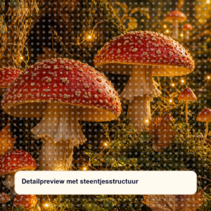 Diamond painting pakket paddenstoelenbos met lichtjes met hoofdbeeld en sfeerbeelden detailpreview