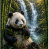 Diamond painting pakket panda bij bamboe waterval met hoofdbeeld en sfeerbeelden