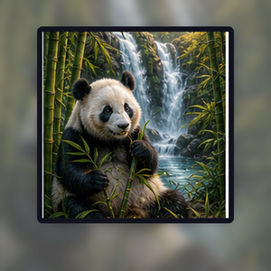 Diamond painting pakket panda bij bamboe waterval met hoofdbeeld en sfeerbeelden sfeerbeeld