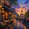 Diamond painting pakket met Parijs straatje en Eiffeltoren bij avondlicht