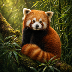 Diamond painting pakket rode panda tussen bamboe met hoofdbeeld en sfeerbeelden