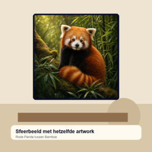 Diamond painting pakket rode panda tussen bamboe met hoofdbeeld en sfeerbeelden sfeerbeeld