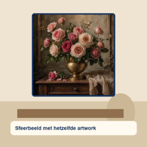 Diamond painting pakket rozenstilleven in koper met hoofdbeeld en sfeerbeelden sfeerbeeld