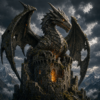 Realistische fantasy diamond painting met stenen draak op kasteelruine