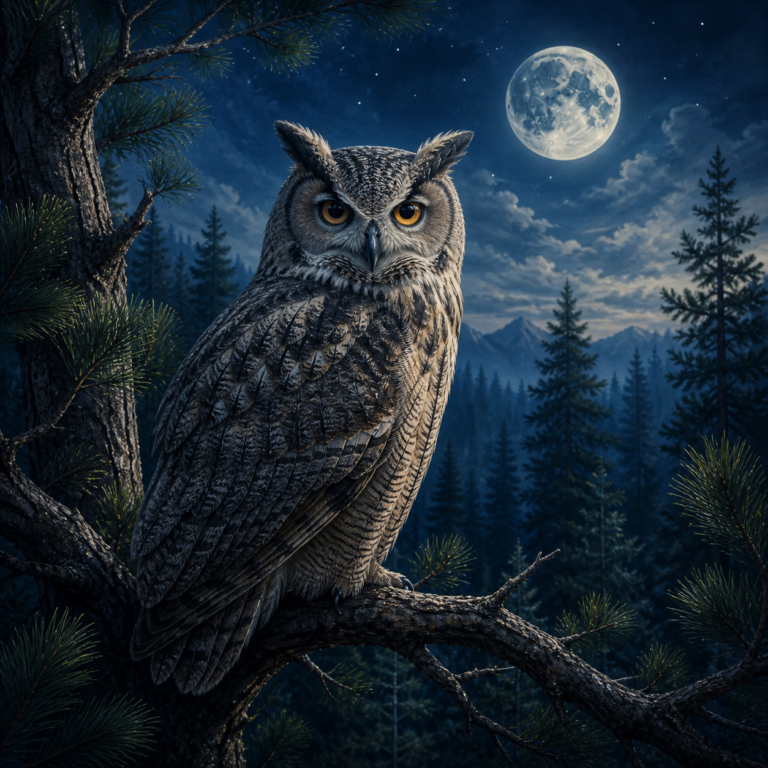 Diamond painting pakket uil in maanbos met hoofdbeeld en sfeerbeelden