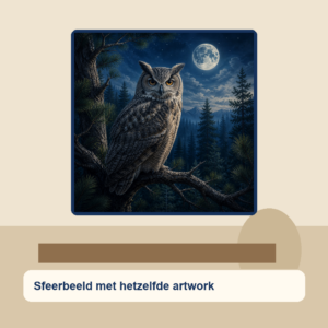 Diamond painting pakket uil in maanbos met hoofdbeeld en sfeerbeelden sfeerbeeld