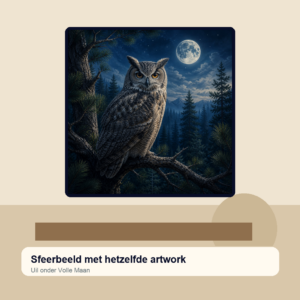 Diamond painting pakket uil onder volle maan met hoofdbeeld en sfeerbeelden sfeerbeeld