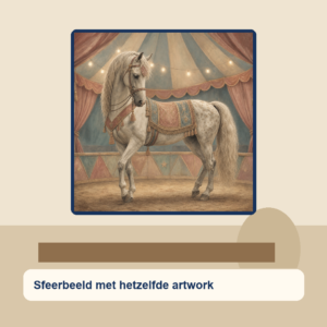 Diamond painting pakket wit circuspaard onder lichtslingers met hoofdbeeld en sfeerbeelden sfeerbeeld