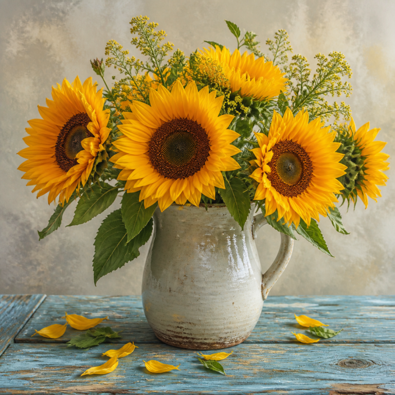 Diamond painting pakket zonnebloemen in vaas met hoofdbeeld en sfeerbeelden