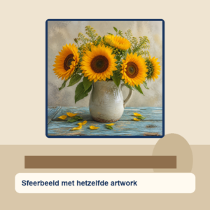 Diamond painting pakket zonnebloemen in vaas met hoofdbeeld en sfeerbeelden sfeerbeeld