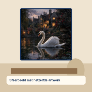 Diamond painting pakket zwaan bij kasteelvijver met hoofdbeeld en sfeerbeelden sfeerbeeld