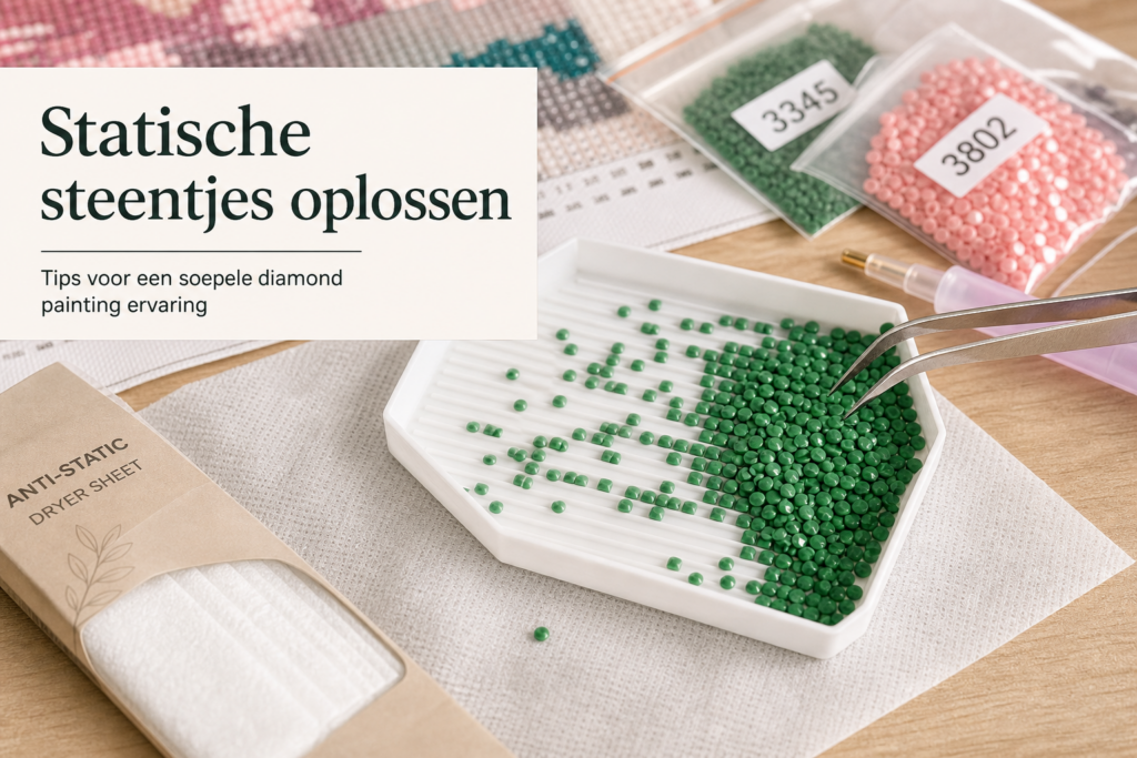 Statische diamond painting steentjes oplossen met sorteerbakje en antistatisch doek